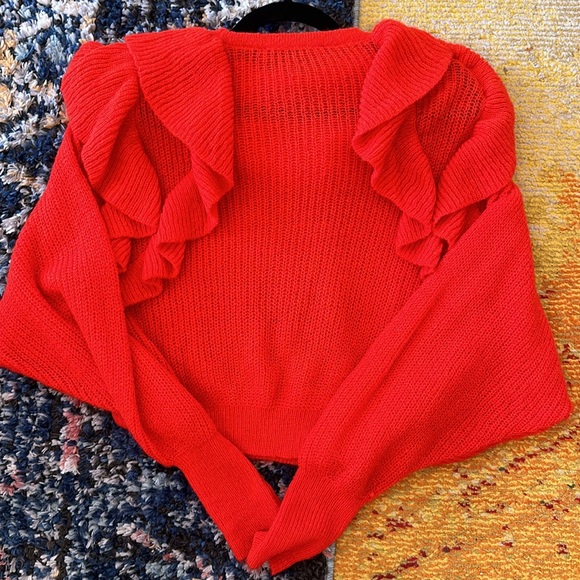 ZARA RED RUFFLE SWEATER - Picture 4 of 4